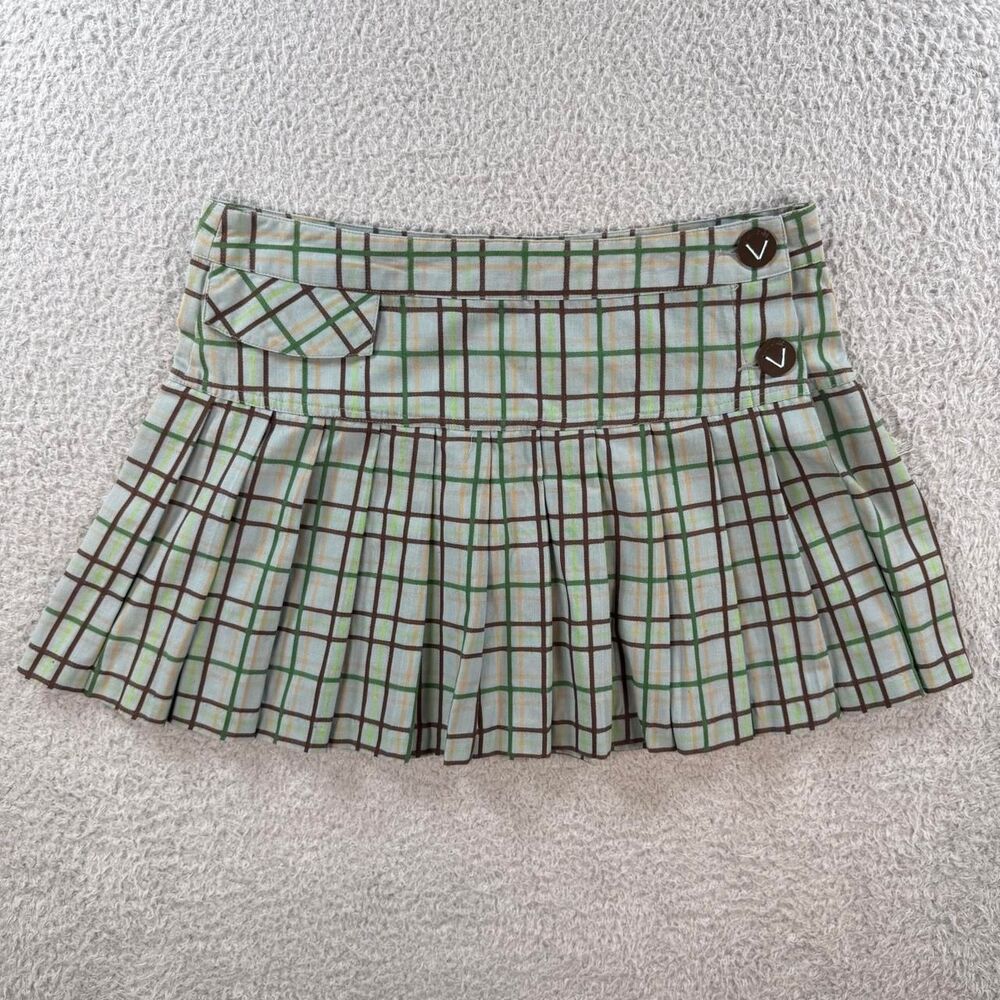 Y2K Volcom Gals plaid green & brown pleated mini skirt